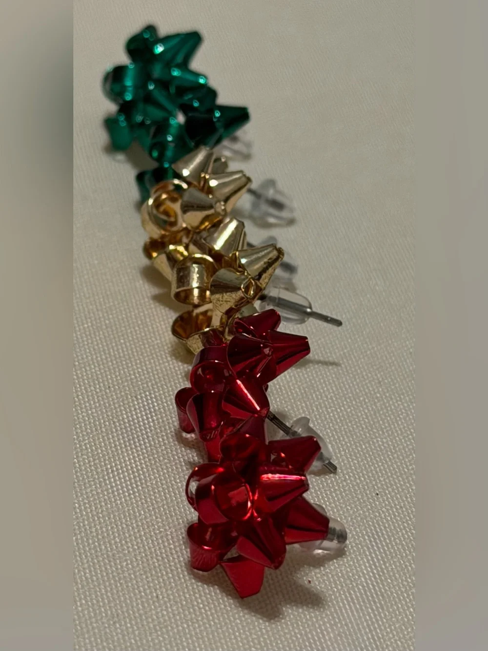 Holiday Bow Stud Earring Set of 3 in Green, Red, and Gold